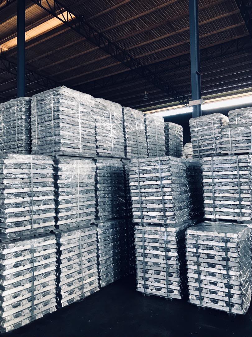 Metal ingots stacked